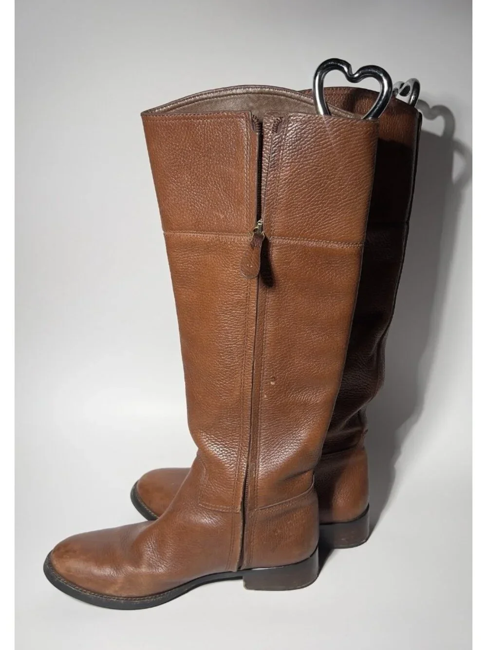 Tory Burch Junction Brown Pebbled Leather Riding Boots Size 8M Gold Logo